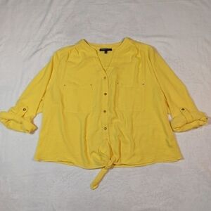 Adrienne Vittadini Yellow Tie Front Button Down Blouse Size 2XL